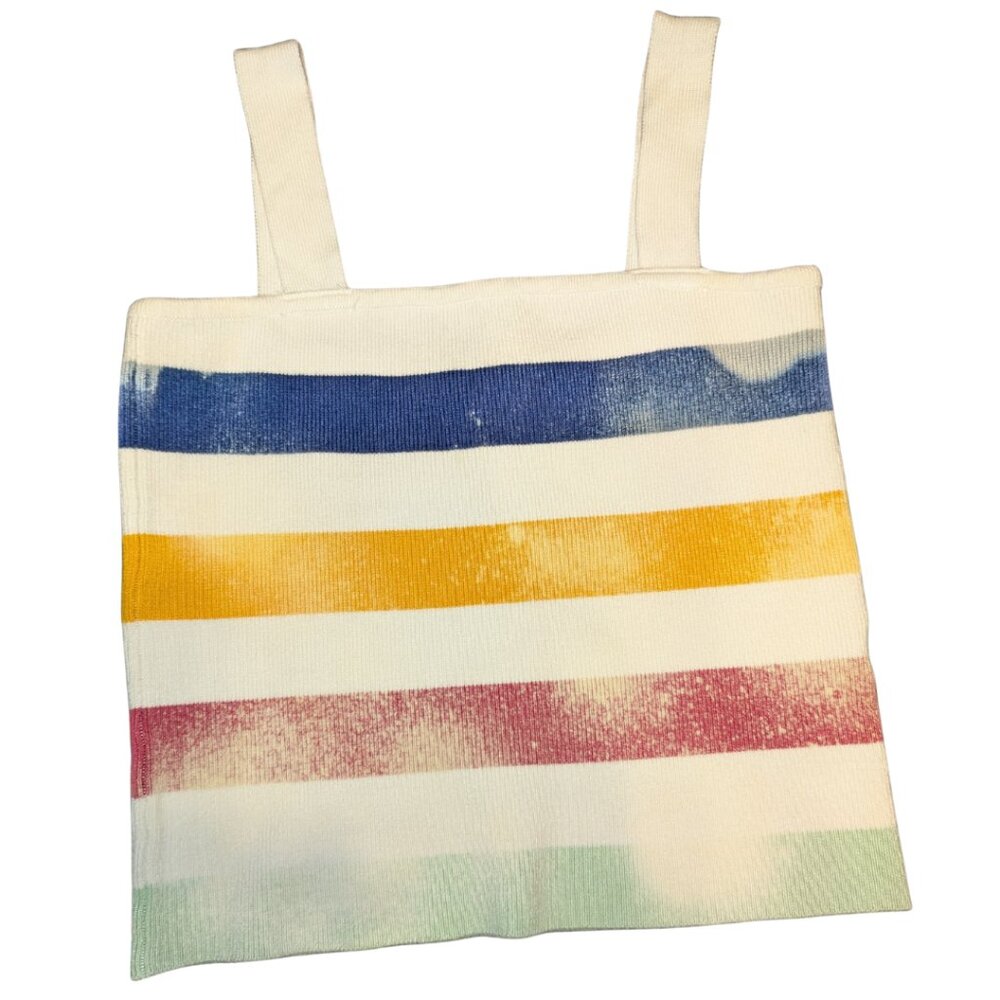 Custom Bleach Pattern Rainbow Stripe Knit Tank